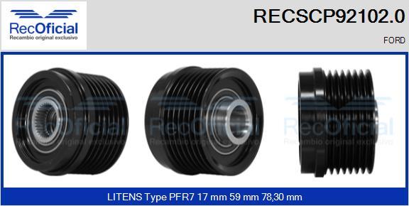 RECOFICIAL RECSCP92102.0 - Piedziņas skriemelis, Ģenerators adetalas.lv