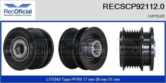 RECOFICIAL RECSCP92112.0 - Piedziņas skriemelis, Ģenerators adetalas.lv