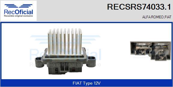 RECOFICIAL RECSRS74033.1 - Rezistors, Salona ventilators adetalas.lv