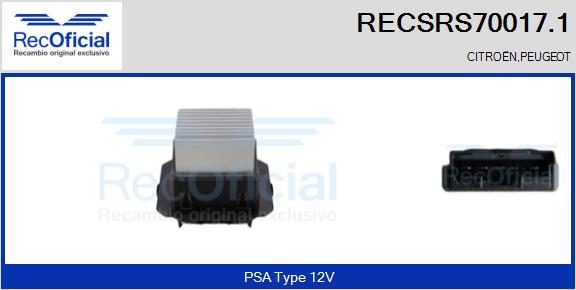 RECOFICIAL RECSRS70017.1 - Rezistors, Salona ventilators adetalas.lv