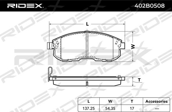 RIDEX 402B0508 - Bremžu uzliku kompl., Disku bremzes adetalas.lv