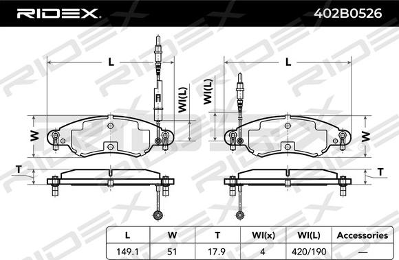 RIDEX 402B0526 - Bremžu uzliku kompl., Disku bremzes adetalas.lv