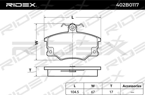 RIDEX 402B0117 - Bremžu uzliku kompl., Disku bremzes adetalas.lv