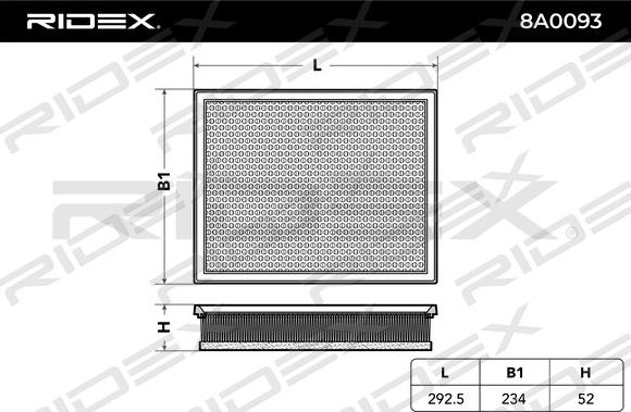 RIDEX 8A0093 - Gaisa filtrs adetalas.lv