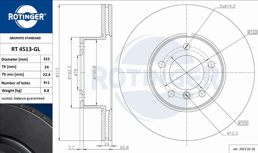 Rotinger RT 4513-GL - Bremžu diski adetalas.lv