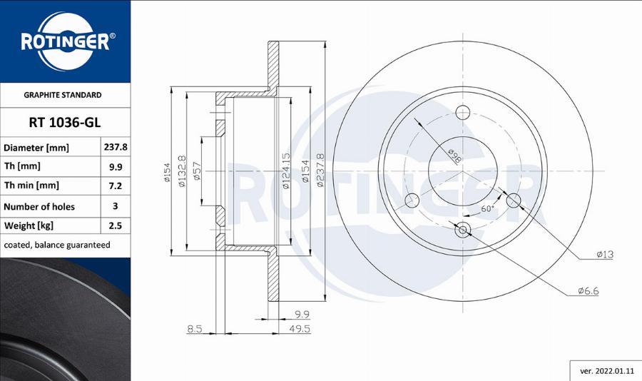 Rotinger RT 1036-GL - Bremžu diski adetalas.lv