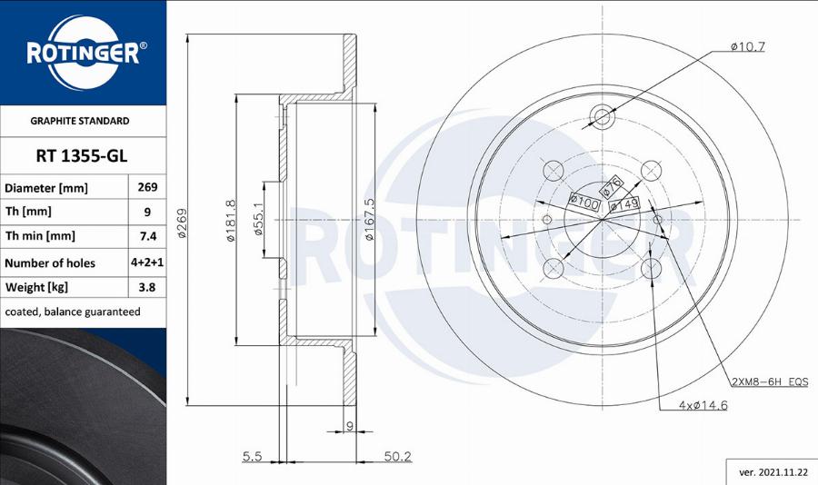 Rotinger RT 1355-GL - Bremžu diski adetalas.lv