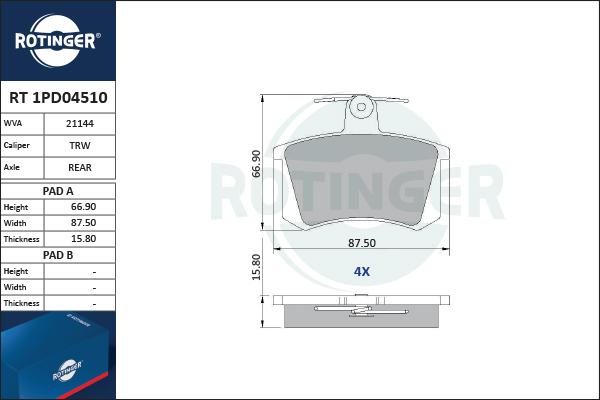 Rotinger RT 1PD04510 - Bremžu uzliku kompl., Disku bremzes adetalas.lv