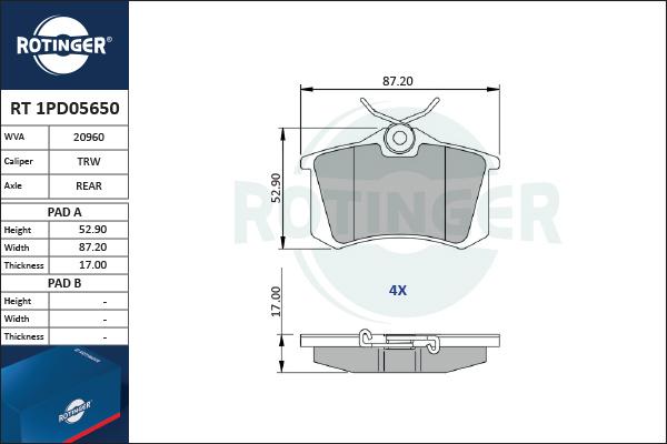 Rotinger RT 1PD05650 - Bremžu uzliku kompl., Disku bremzes adetalas.lv