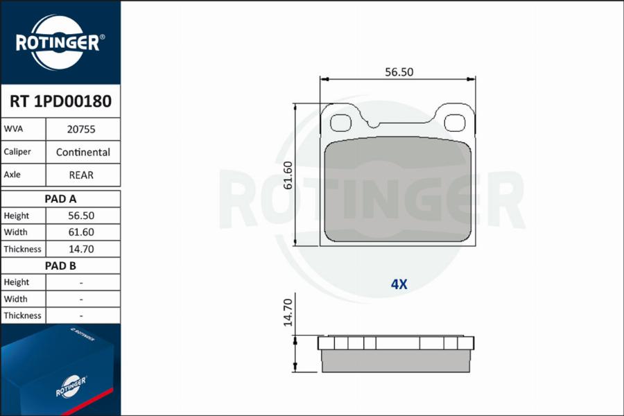 Rotinger RT 1PD00180 - Bremžu uzliku kompl., Disku bremzes adetalas.lv