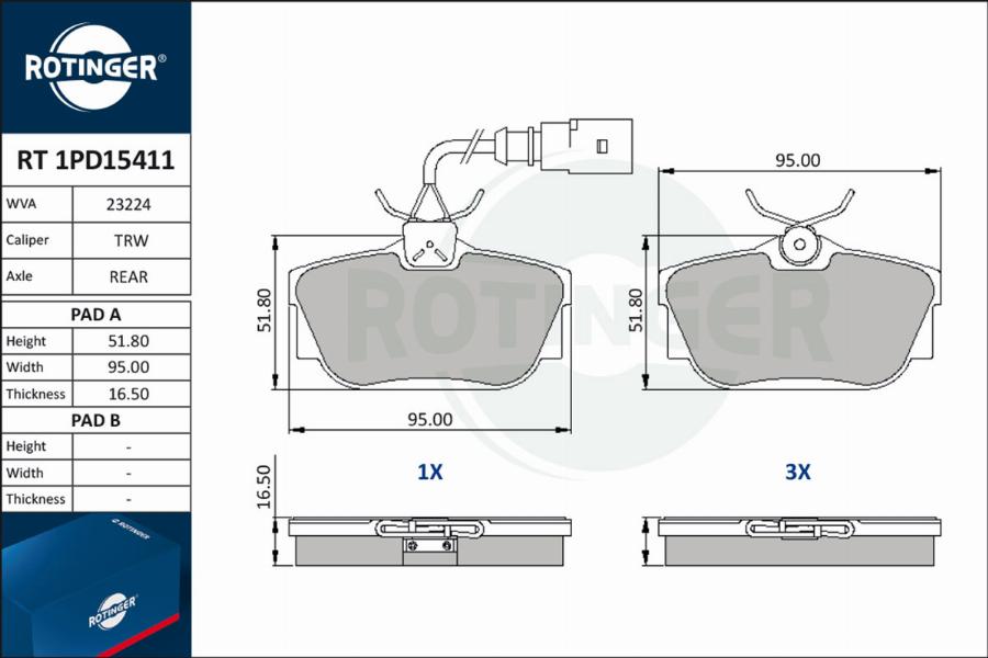 Rotinger RT 1PD15411 - Bremžu uzliku kompl., Disku bremzes adetalas.lv