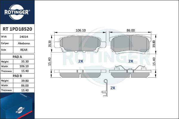 Rotinger RT 1PD18520 - Bremžu uzliku kompl., Disku bremzes adetalas.lv