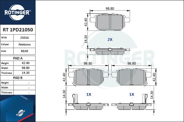 Rotinger RT 1PD21050 - Bremžu uzliku kompl., Disku bremzes adetalas.lv