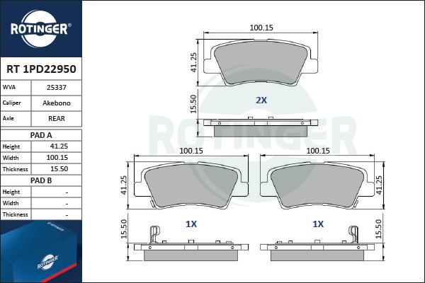 Rotinger RT 1PD22950 - Bremžu uzliku kompl., Disku bremzes adetalas.lv