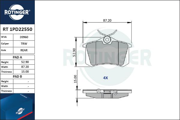 Rotinger RT 1PD22550 - Bremžu uzliku kompl., Disku bremzes adetalas.lv