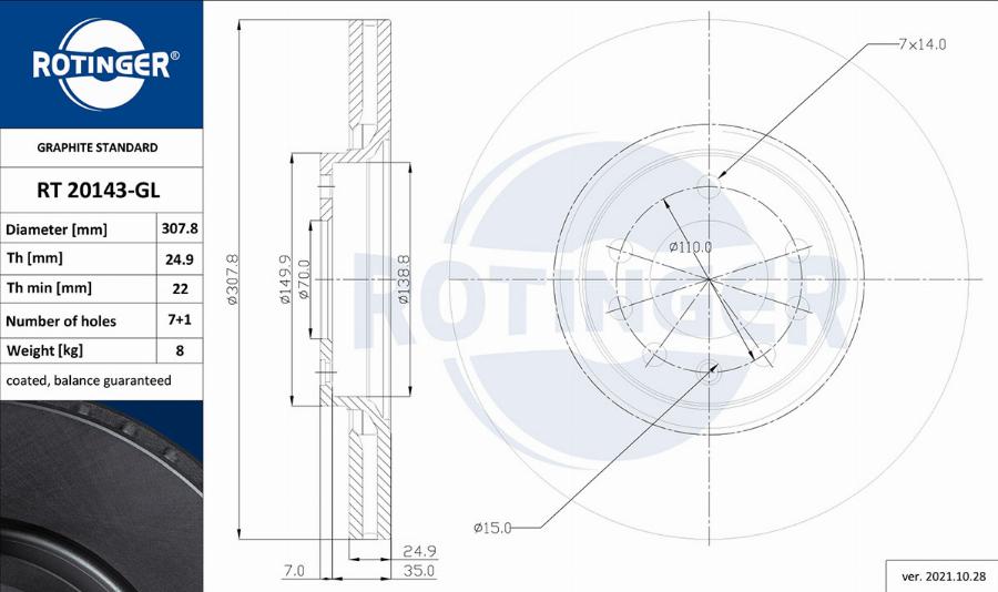 Rotinger RT 20143-GL - Bremžu diski adetalas.lv