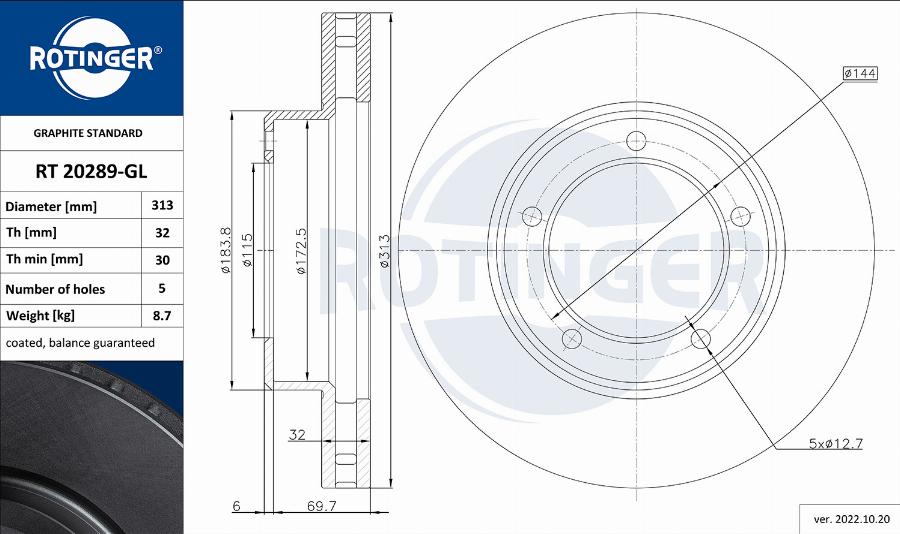 Rotinger RT 20289-GL - Bremžu diski adetalas.lv