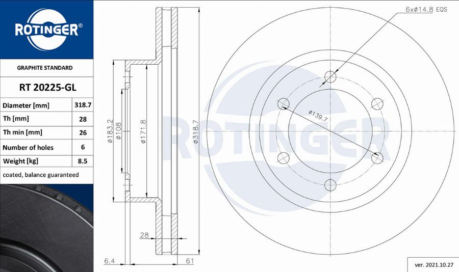 Rotinger RT 20225-GL - Bremžu diski adetalas.lv