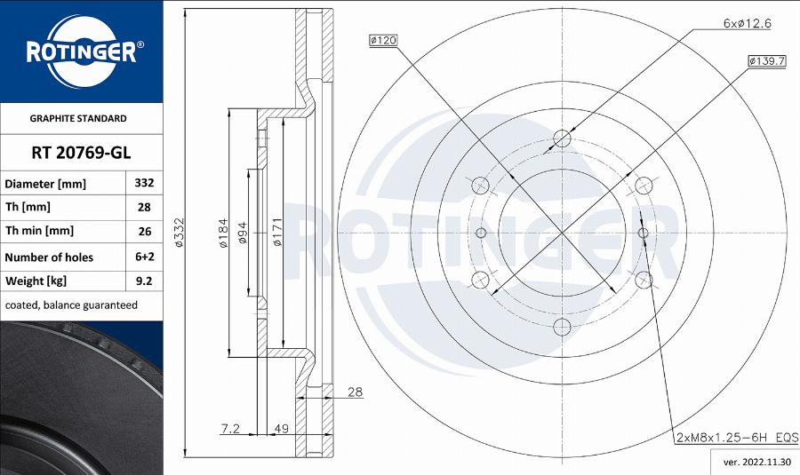 Rotinger RT 20769-GL - Bremžu diski adetalas.lv