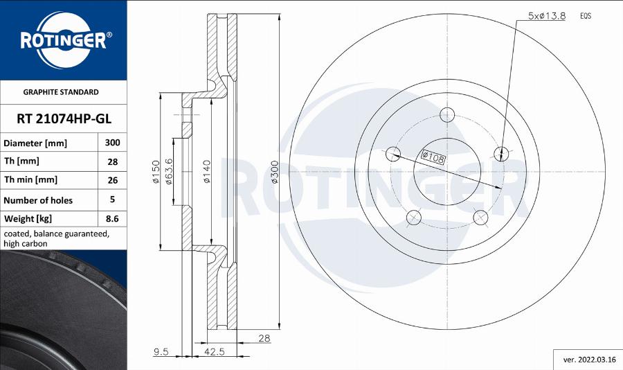 Rotinger RT 21074HP-GL - Bremžu diski adetalas.lv