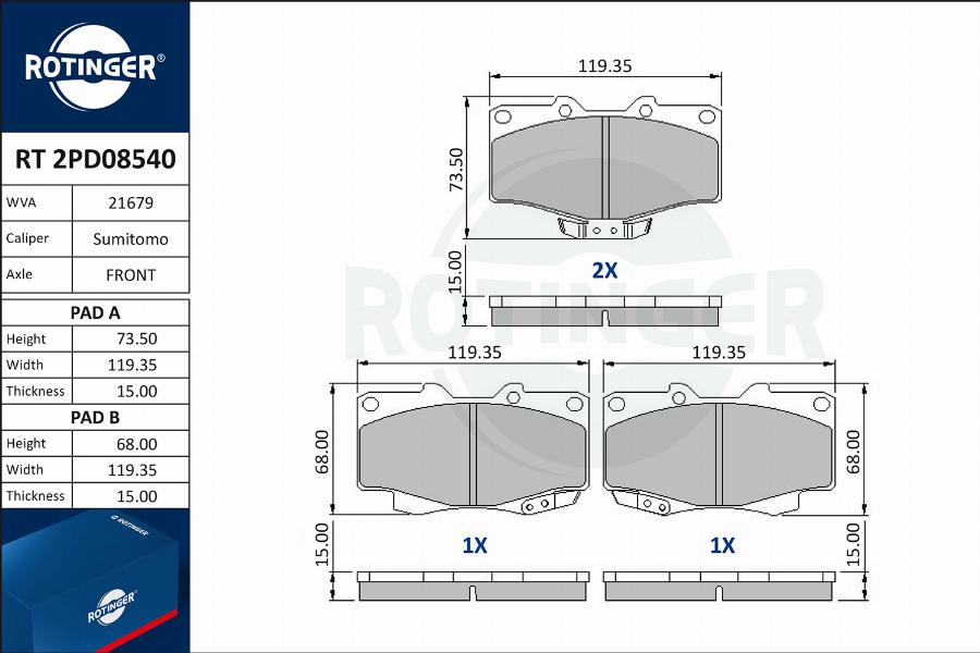 Rotinger RT 2PD08540 - Bremžu uzliku kompl., Disku bremzes adetalas.lv