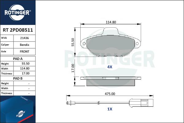 Rotinger RT 2PD08511 - Bremžu uzliku kompl., Disku bremzes adetalas.lv