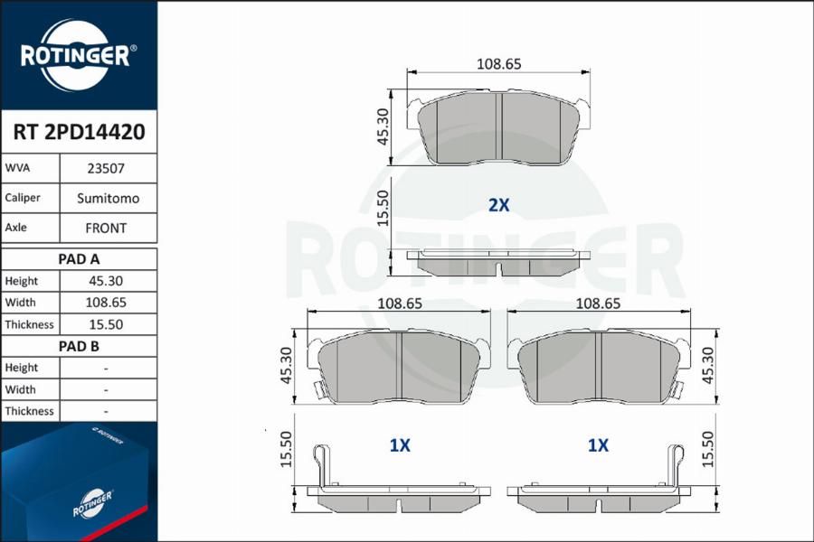 Rotinger RT 2PD14420 - Bremžu uzliku kompl., Disku bremzes adetalas.lv