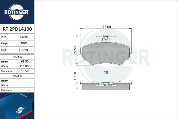 Rotinger RT 2PD14100 - Bremžu uzliku kompl., Disku bremzes adetalas.lv