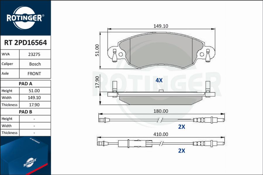 Rotinger RT 2PD16564 - Bremžu uzliku kompl., Disku bremzes adetalas.lv