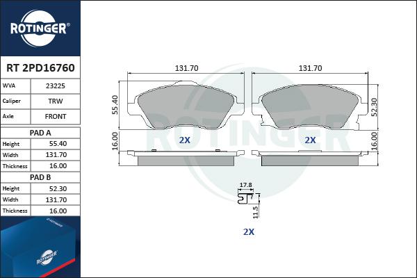 Rotinger RT 2PD16760 - Bremžu uzliku kompl., Disku bremzes adetalas.lv