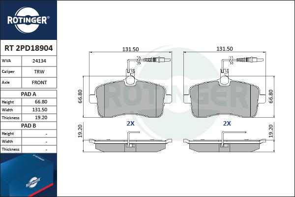 Rotinger RT 2PD18904 - Bremžu uzliku kompl., Disku bremzes adetalas.lv