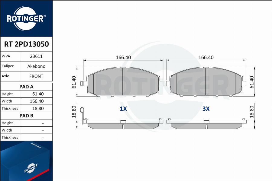 Rotinger RT 2PD13050 - Bremžu uzliku kompl., Disku bremzes adetalas.lv