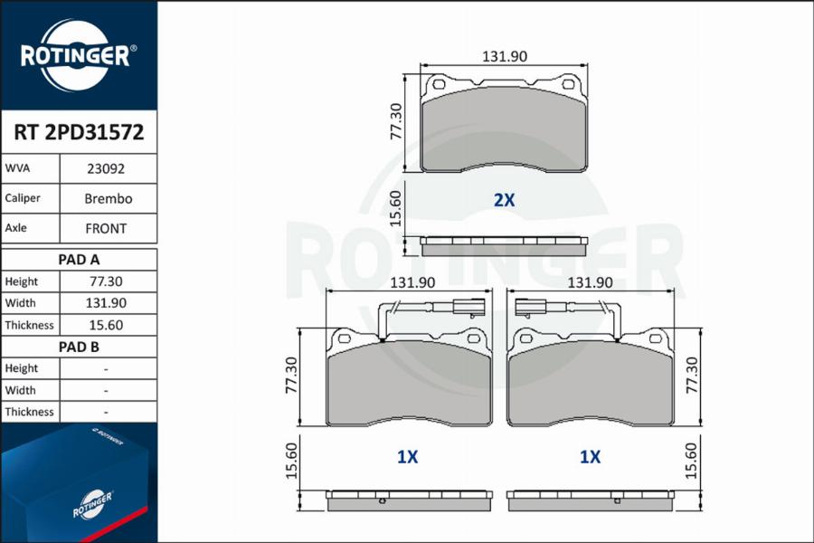 Rotinger RT 2PD31572 - Bremžu uzliku kompl., Disku bremzes adetalas.lv