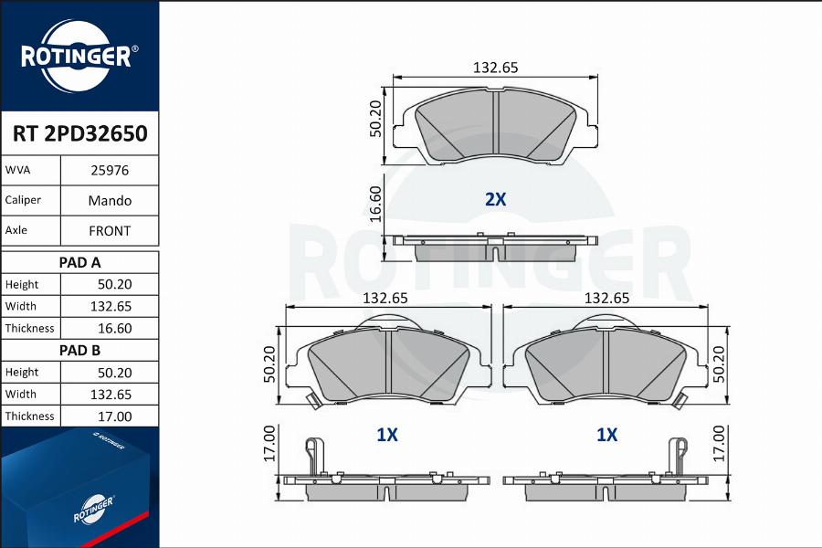 Rotinger RT 2PD32650 - Bremžu uzliku kompl., Disku bremzes adetalas.lv