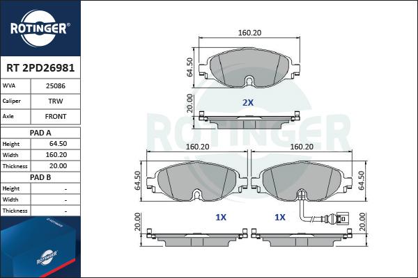 Rotinger RT 2PD26981 - Bremžu uzliku kompl., Disku bremzes adetalas.lv