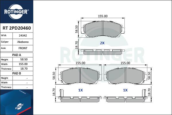 Rotinger RT 2PD20460 - Bremžu uzliku kompl., Disku bremzes adetalas.lv