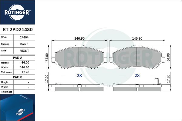 Rotinger RT 2PD21430 - Bremžu uzliku kompl., Disku bremzes adetalas.lv