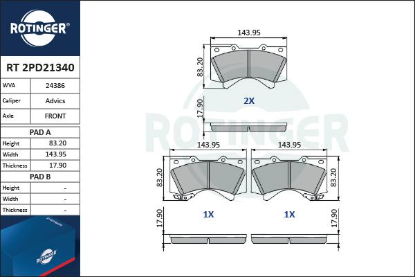 Rotinger RT 2PD21340 - Bremžu uzliku kompl., Disku bremzes adetalas.lv