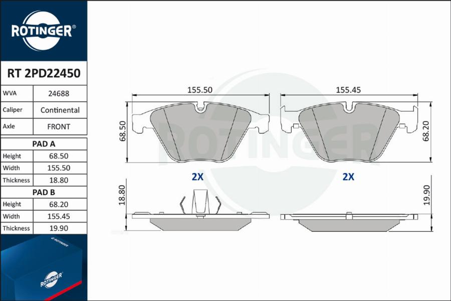 Rotinger RT 2PD22450 - Bremžu uzliku kompl., Disku bremzes adetalas.lv