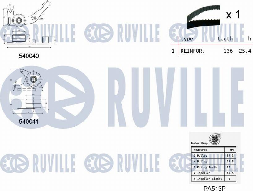 Ruville 5500661 - Ūdenssūknis + Zobsiksnas komplekts adetalas.lv