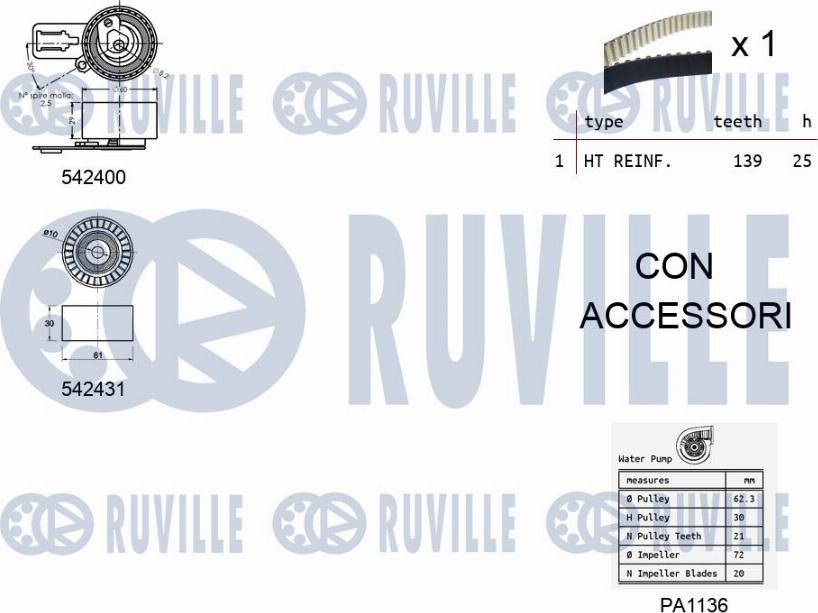 Ruville 5503791 - Ūdenssūknis + Zobsiksnas komplekts adetalas.lv