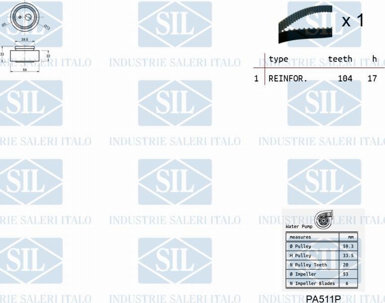 Saleri SIL K1PA511P - Ūdenssūknis + Zobsiksnas komplekts adetalas.lv