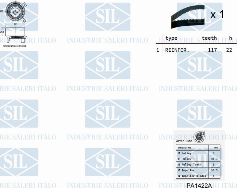 Saleri SIL K1PA1422A - Ūdenssūknis + Zobsiksnas komplekts adetalas.lv