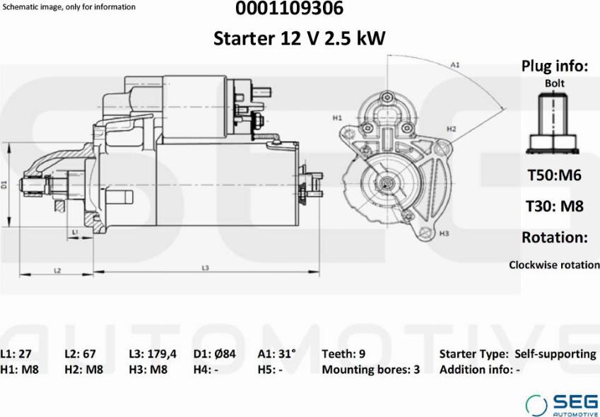 SEG AUTOMOTIVE 0001109306 - Starteris adetalas.lv