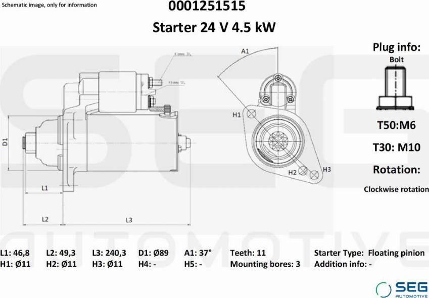 SEG AUTOMOTIVE 0001251515 - Starteris adetalas.lv