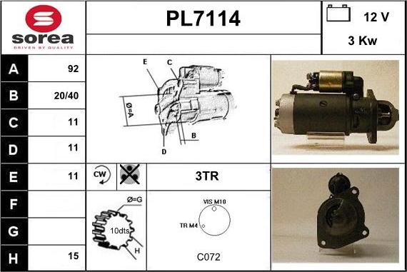 Sera PL7114 - Starteris adetalas.lv