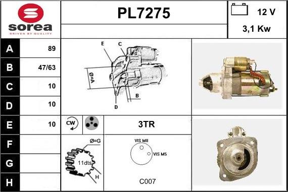 Sera PL7275 - Starteris adetalas.lv