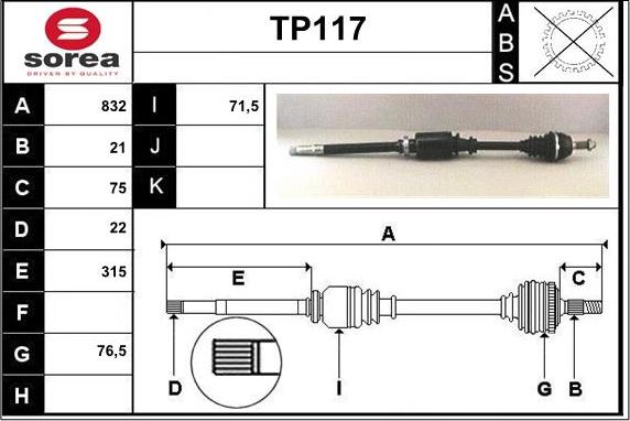 Sera TP117 - Piedziņas vārpsta adetalas.lv