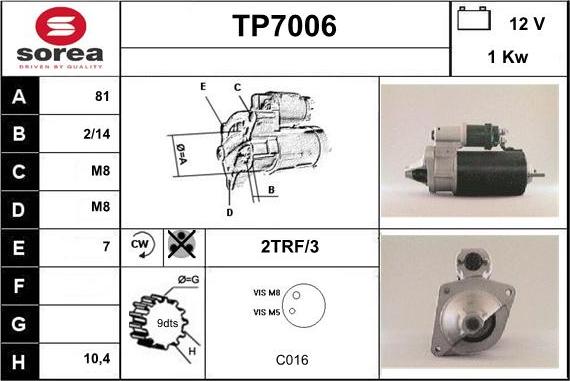 Sera TP7006 - Starteris adetalas.lv