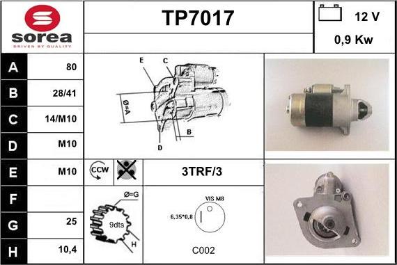 Sera TP7017 - Starteris adetalas.lv